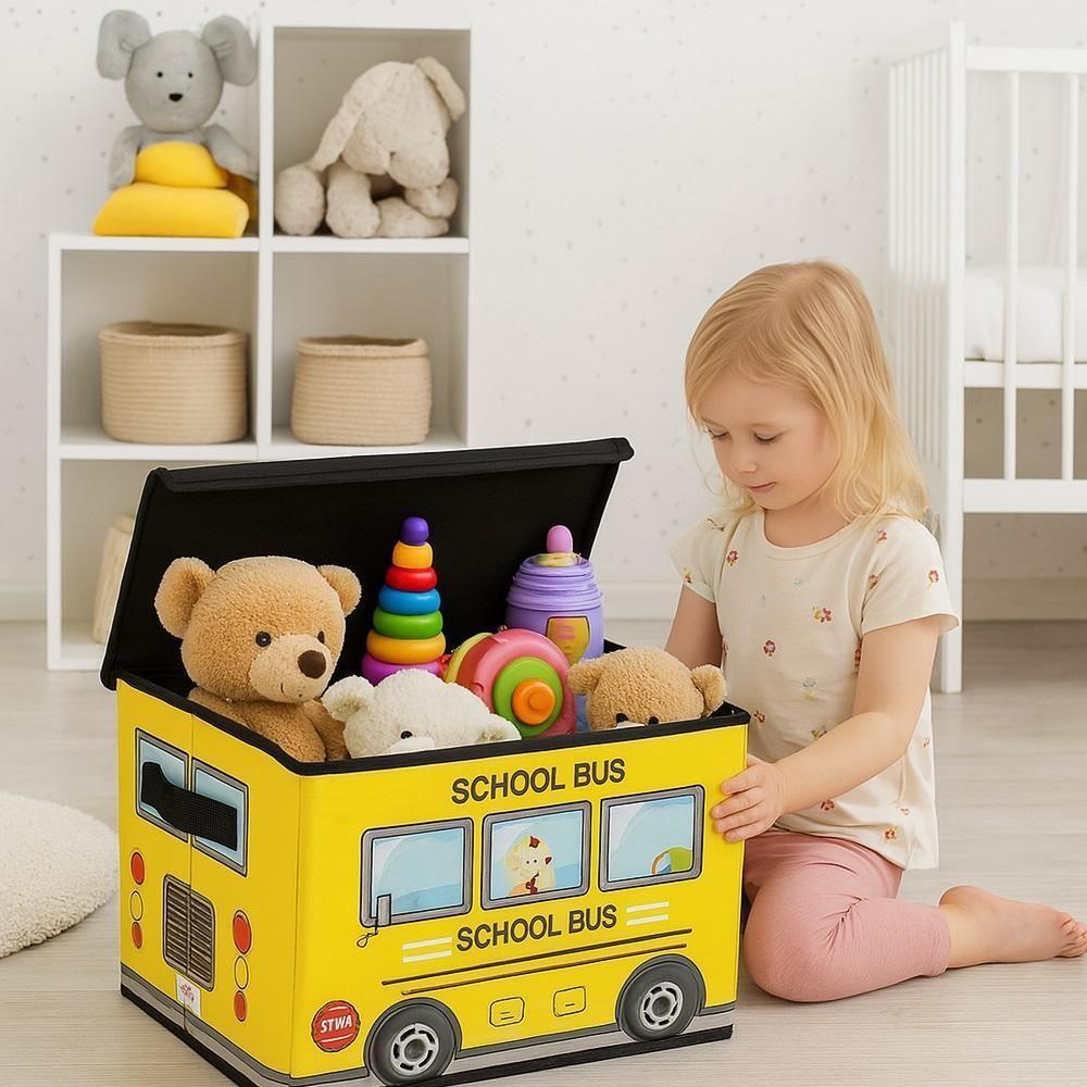 Baú Puff Organizador Infantil Quarto Sala Brinquedoteca Creche Porta Treco Multiuso Kids Amarelo - 2
