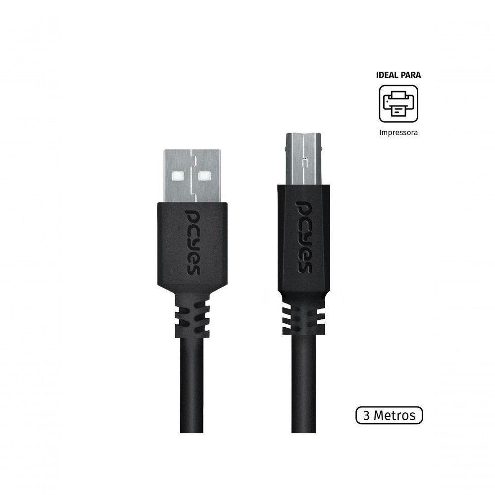 Cabo Para Impressora Usb A 2.0 Macho Para Usb B 2.0 Macho 28awg Puro Cobre 3 Metros - Puabm2-3 - 1