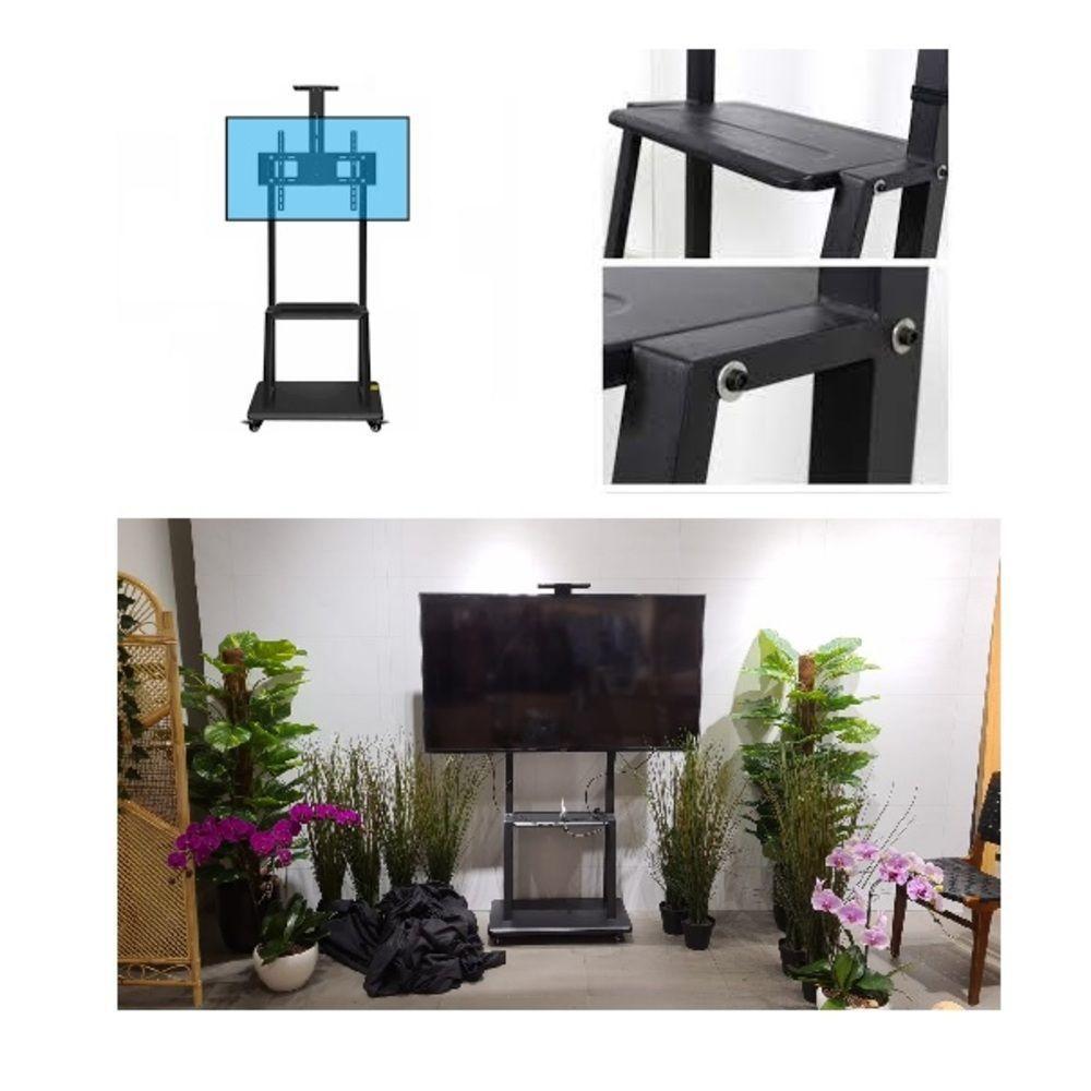 Suporte Tv Pedestal Com Prateleira Rodinhas Estante Chao Monitor Televisao Ajustavel Universal - 2