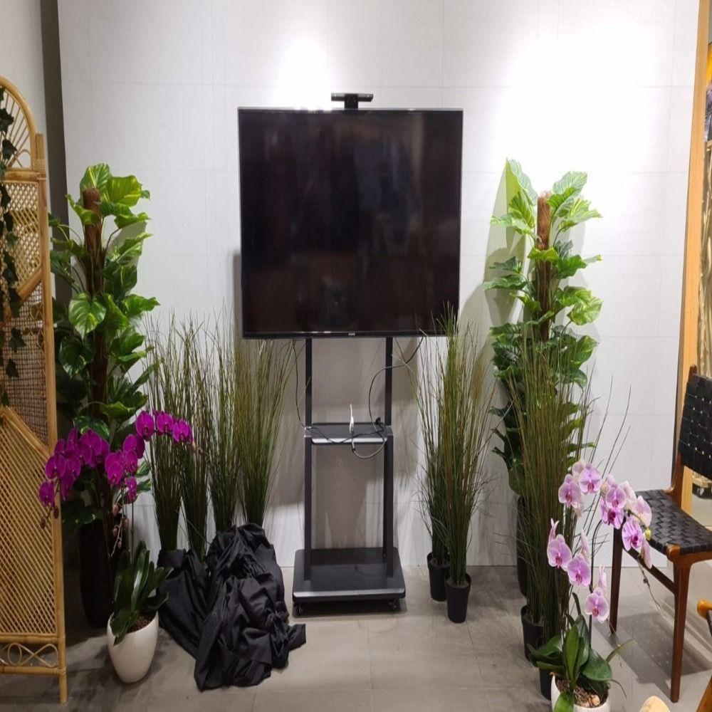 Suporte Tv Pedestal Com Prateleira Rodinhas Estante Chao Monitor Televisao Ajustavel Universal - 4