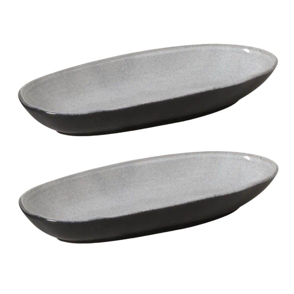 Conjunto Com 02 Travessas Oval Funda Grande 32x16 Cm Orgânico Dust Porto Brasil - 2