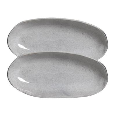 Conjunto 2 Travessas Ovais Fundas Orgânico Dust 32x16cm Cerâmica Stoneware Cinza Porto Brasil