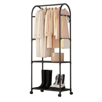 Arara Guarda Roupas Estante 2 Prateleiras Carrinho Organizador Cabideiro Quarto Vestiario Sapateira Suporte Portatil Lav
