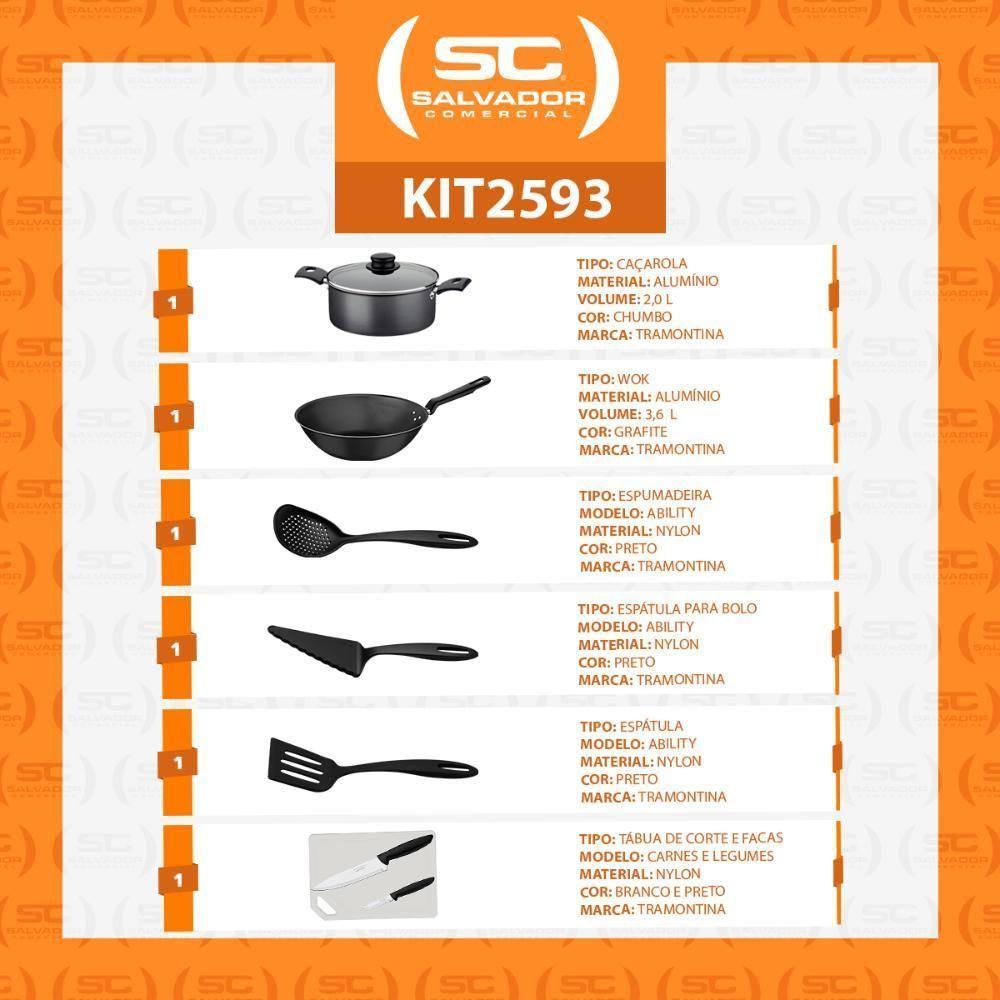 Caçarola Turim Alumínio Chumbo Antiaderente 2,0l + Wok Loreto 3,6l + Utensílios Ability + Tábua E Facas - 2