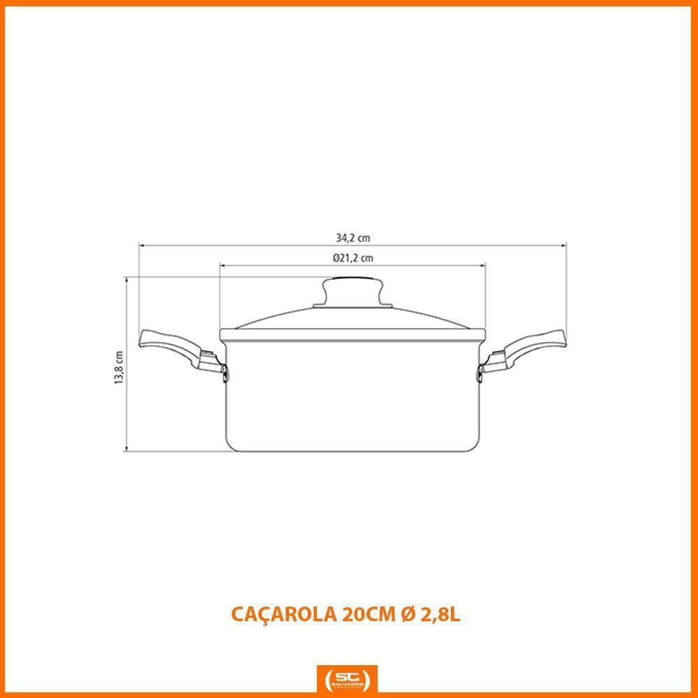 Caçarola Turim Alumínio Chumbo Antiaderente 2,8l + Faqueiro Ipanema Vermelho 24pc + Wok Loreto 3,6l - 4