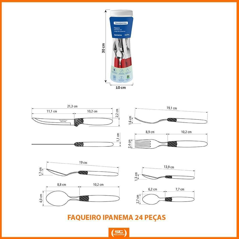 Caçarola Turim Alumínio Chumbo Antiaderente 2,8l + Faqueiro Ipanema Vermelho 24pc + Wok Loreto 3,6l - 5