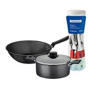 Caçarola Turim Alumínio Chumbo Antiaderente 2,8l + Faqueiro Ipanema Vermelho 24pc + Wok Loreto 3,6l - 1