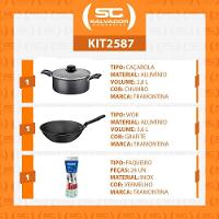 Caçarola Turim Alumínio Chumbo Antiaderente 2,8l + Faqueiro Ipanema Vermelho 24pc + Wok Loreto 3,6l - 2