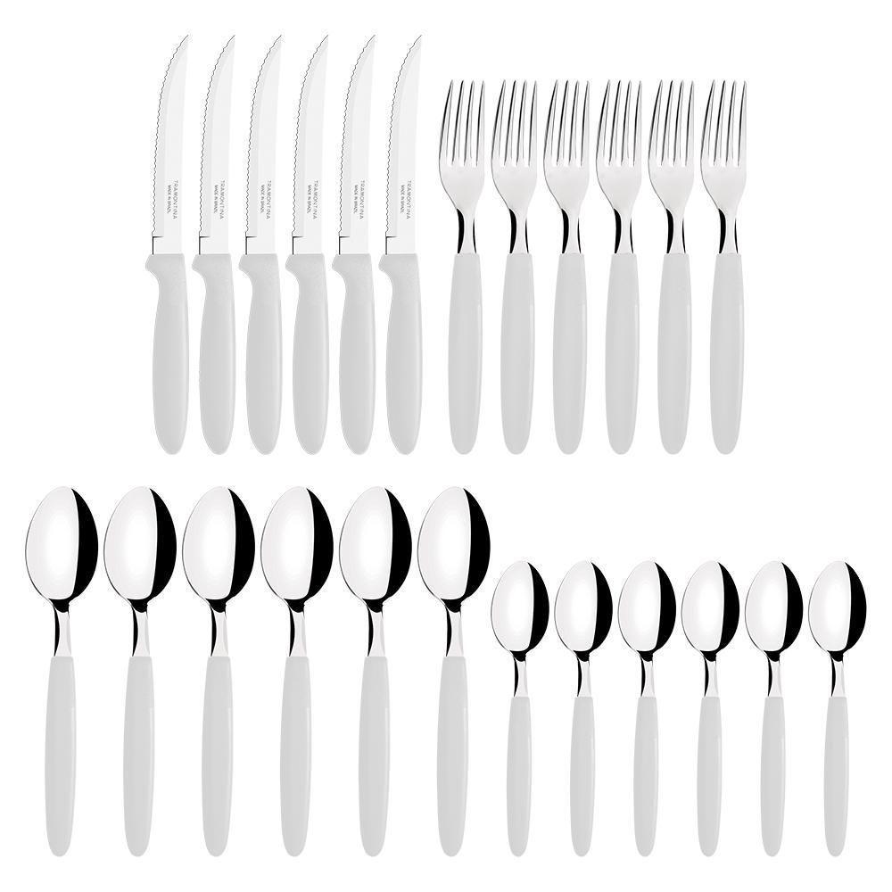 Caçarola Turim Alumínio Chumbo Antiaderente 2,8l + Faqueiro Ipanema Branco 24pc + Wok Loreto 3,6l - 7