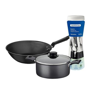 Kit Caçarola Turim 2,8L Faqueiro Ipanema 24 Peças e Wok Loreto 3,6L Tramontina