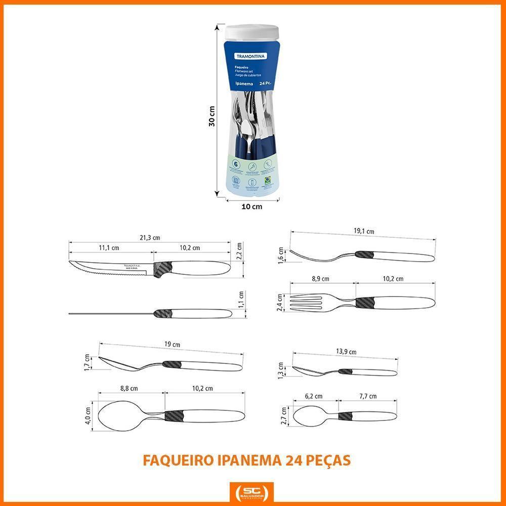 Caçarola Turim Alumínio Chumbo Antiaderente 2,8l + Faqueiro Ipanema Azul 24pc + Wok Loreto 3,6l - 10