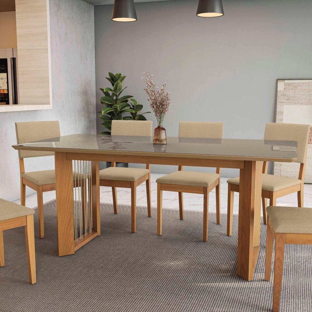 Conjunto Sala De Jantar Dora Em Madeira Maciça 6 Cadeiras Boucle Bege - 9