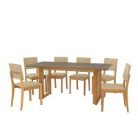Conjunto Sala De Jantar Dora Em Madeira Maciça 6 Cadeiras Boucle Bege
