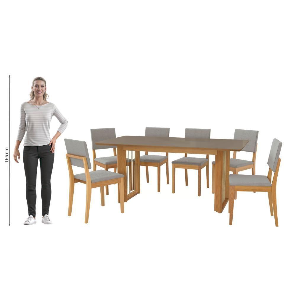 Conjunto Sala De Jantar Dora Em Madeira Maciça 6 Cadeiras Boucle Cinza - 4