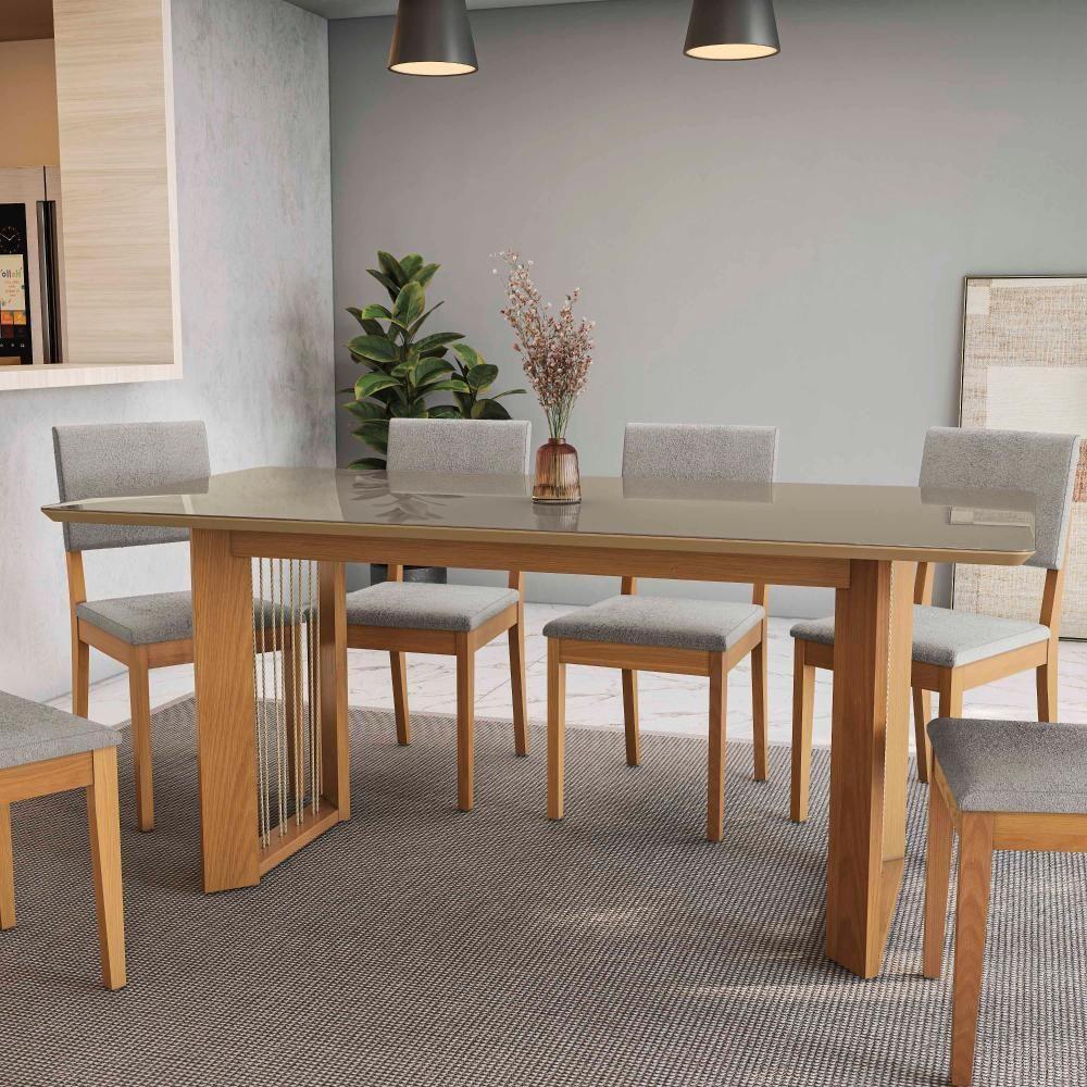 Conjunto Sala De Jantar Dora Em Madeira Maciça 6 Cadeiras Boucle Cinza - 6