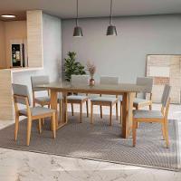 Conjunto Sala De Jantar Dora Em Madeira Maciça 6 Cadeiras Boucle Cinza - 1