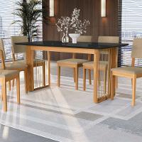 Conjunto Sala De Jantar Dora Em Madeira Maciça 6 Cadeiras Boucle Bege