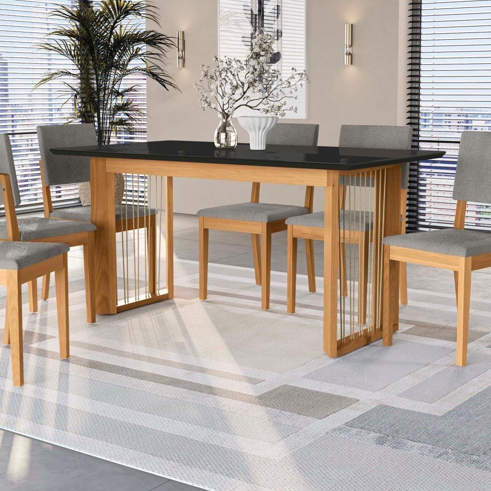 Conjunto Sala De Jantar Dora Em Madeira Maciça 6 Cadeiras Boucle Cinza - 6