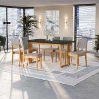 Conjunto Sala De Jantar Dora Em Madeira Maciça 6 Cadeiras Boucle Cinza - 1