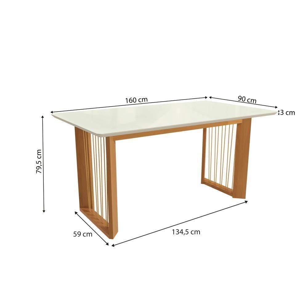 Conjunto Sala De Jantar Dora Em Madeira Maciça 6 Cadeiras Boucle Bege - 3