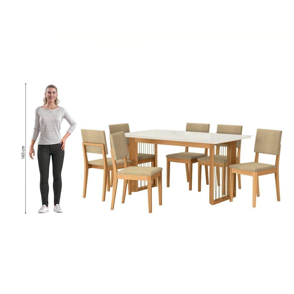 Conjunto Sala De Jantar Dora Em Madeira Maciça 6 Cadeiras Boucle Bege - 4