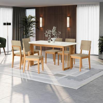 Conjunto Sala De Jantar Dora Em Madeira Maciça 6 Cadeiras Boucle Bege