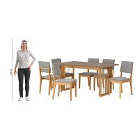 Conjunto Sala De Jantar Dora Em Madeira Maciça 6 Cadeiras Boucle Cinza