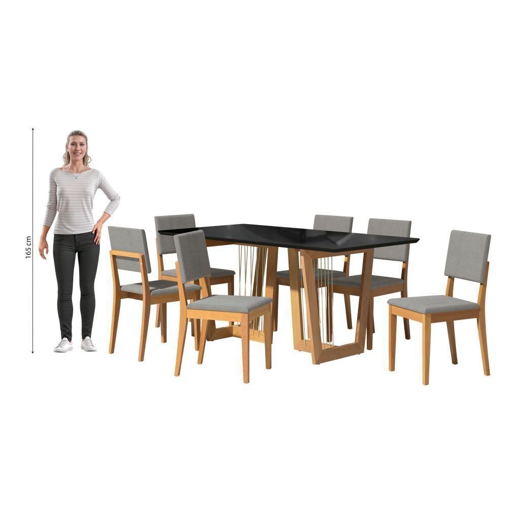 Conjunto Sala De Jantar Dora Em Madeira Maciça 6 Cadeiras Boucle Cinza - 4