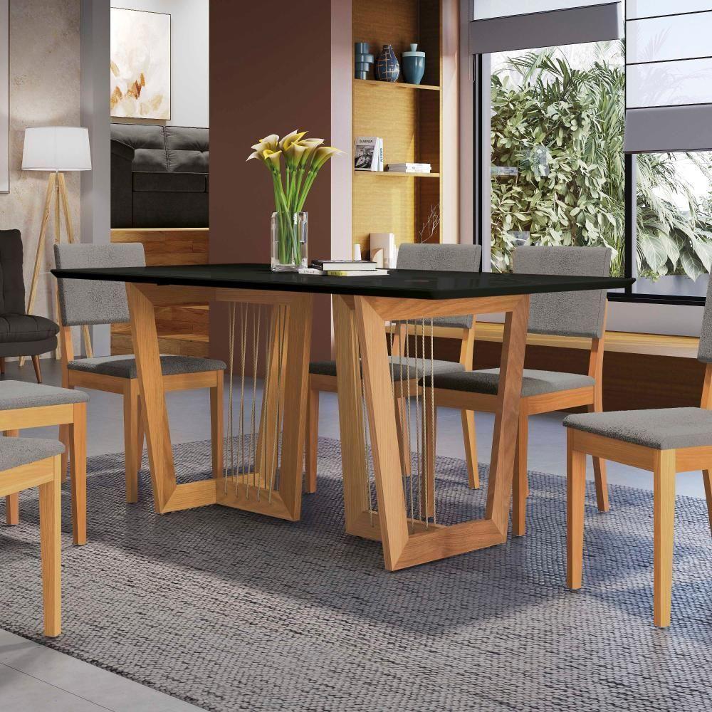 Conjunto Sala De Jantar Dora Em Madeira Maciça 6 Cadeiras Boucle Cinza - 6