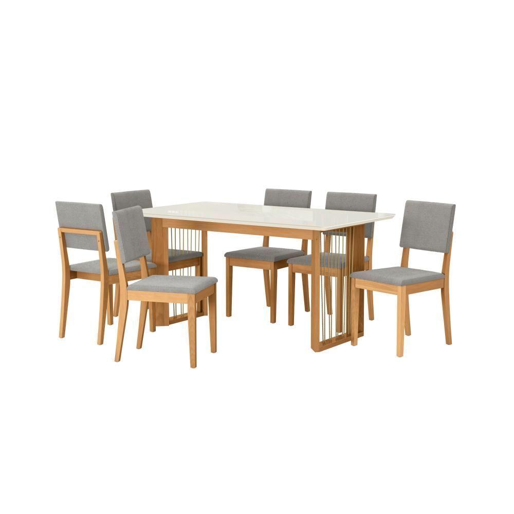 Conjunto Sala De Jantar Dora Em Madeira Maciça 6 Cadeiras Boucle Cinza - 5