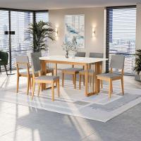 Conjunto Sala De Jantar Dora Em Madeira Maciça 6 Cadeiras Boucle Cinza - 1