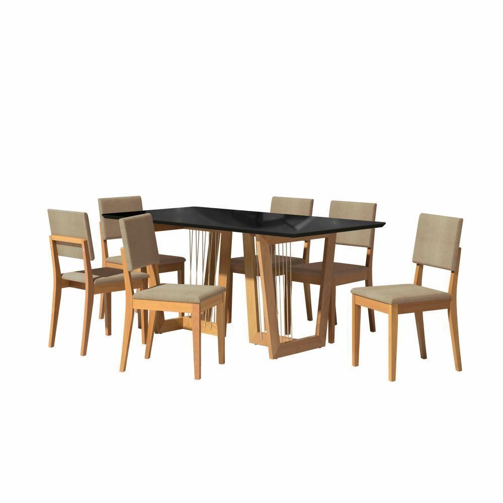 Conjunto Sala De Jantar Dora Em Madeira Maciça 6 Cadeiras Boucle Bege - 2