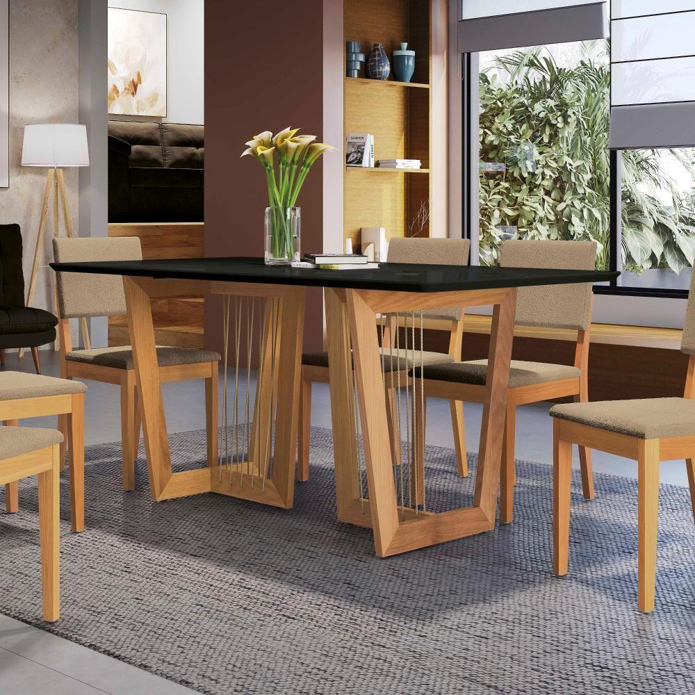 Conjunto Sala De Jantar Dora Em Madeira Maciça 6 Cadeiras Boucle Bege - 6