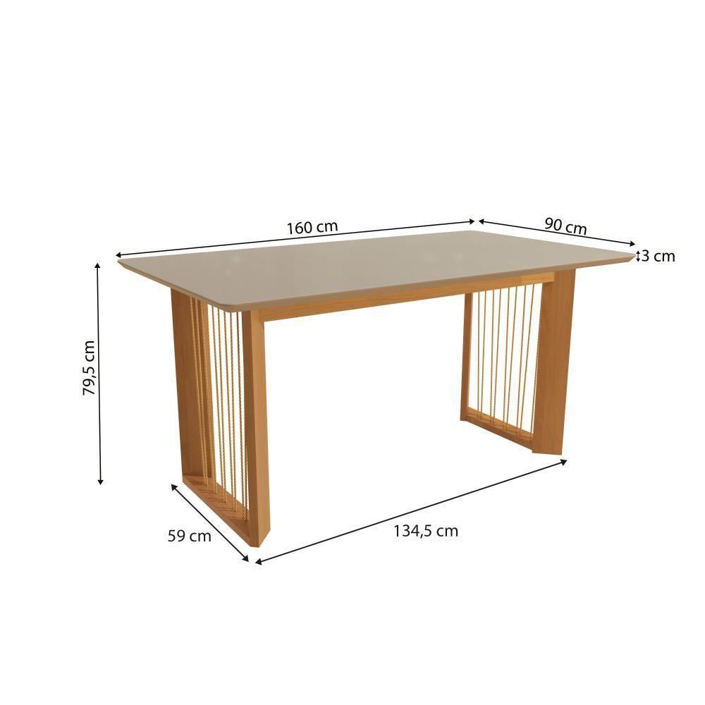 Conjunto Sala De Jantar Lina Em Madeira Maciça 6 Cadeiras Linho Fendi - 2