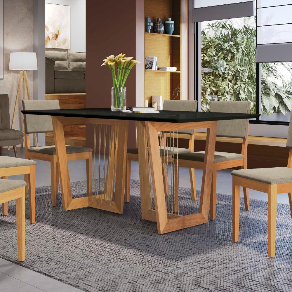 Conjunto Sala De Jantar Dora Em Madeira Maciça 6 Cadeiras Linho Fendi - 4