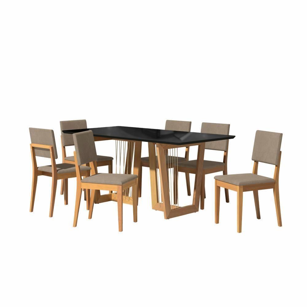 Conjunto Sala De Jantar Dora Em Madeira Maciça 6 Cadeiras Linho Fendi - 8