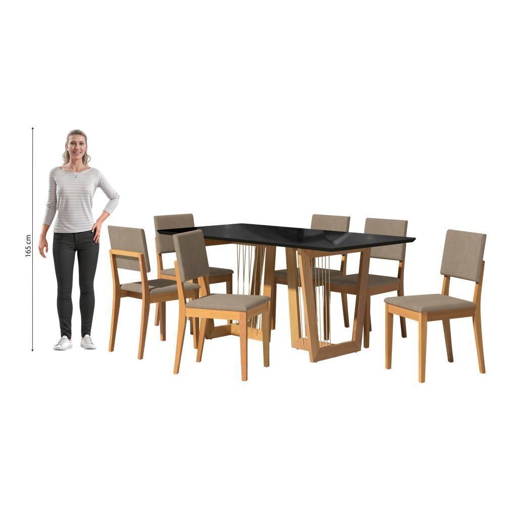 Conjunto Sala De Jantar Dora Em Madeira Maciça 6 Cadeiras Linho Fendi - 9