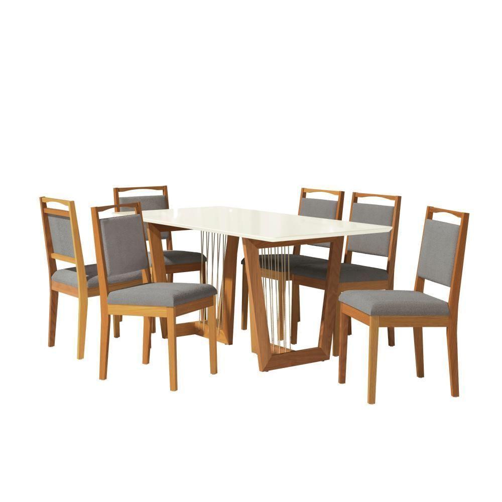 Conjunto Sala De Jantar Lina Em Madeira Maciça 6 Cadeiras Boucle Cinza - 2