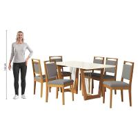 Conjunto Sala De Jantar Lina Em Madeira Maciça 6 Cadeiras Boucle Cinza