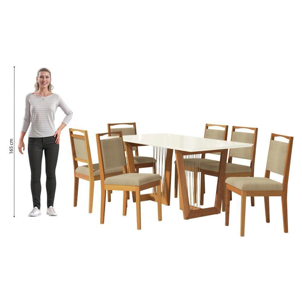 Conjunto Sala De Jantar Lina Em Madeira Maciça 6 Cadeiras Boucle Bege - 4
