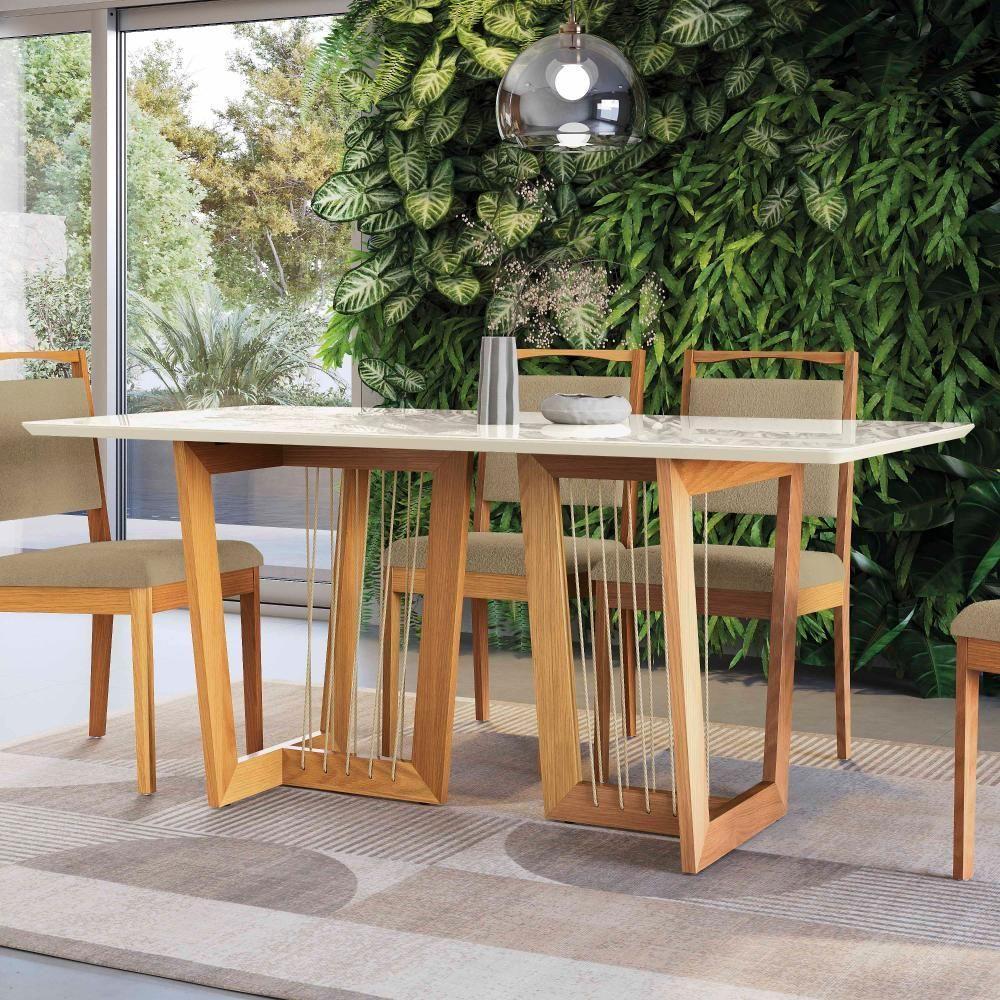 Conjunto Sala De Jantar Lina Em Madeira Maciça 6 Cadeiras Boucle Bege - 6