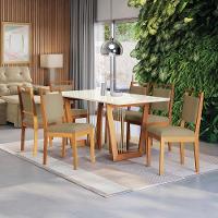 Conjunto Sala De Jantar Lina Em Madeira Maciça 6 Cadeiras Boucle Bege - 1