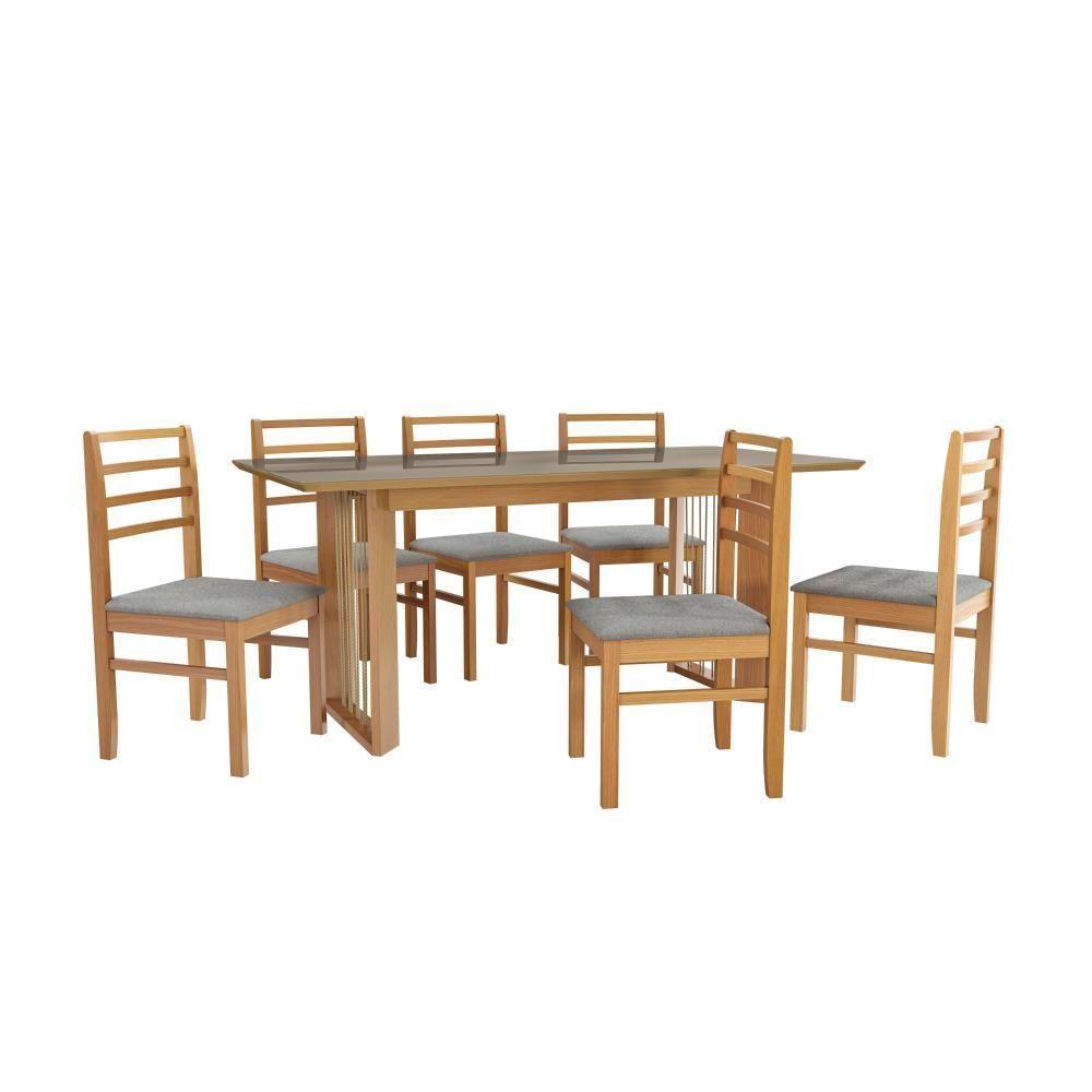 Conjunto Sala De Jantar Elisa Em Madeira Maciça 6 Cadeiras Boucle Cinza - 2
