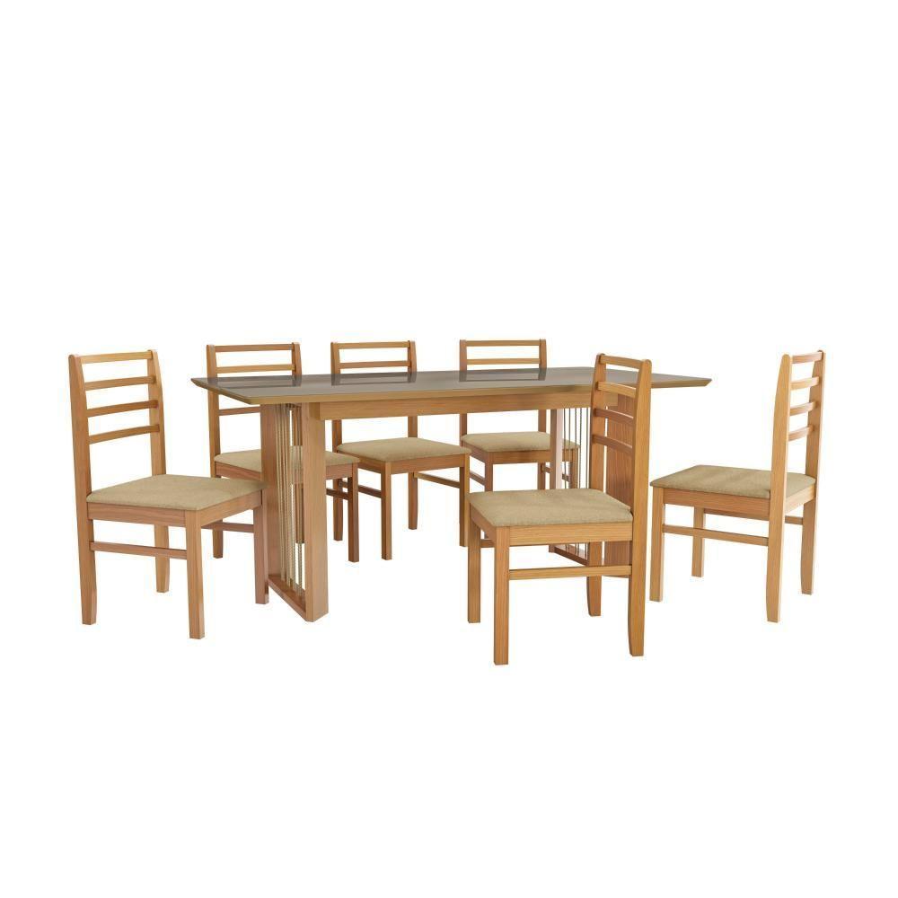 Conjunto Sala De Jantar Elisa Em Madeira Maciça 6 Cadeiras Boucle Bege - 2