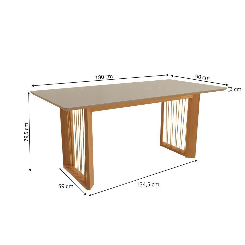 Conjunto Sala De Jantar Elisa Em Madeira Maciça 6 Cadeiras Boucle Bege - 3