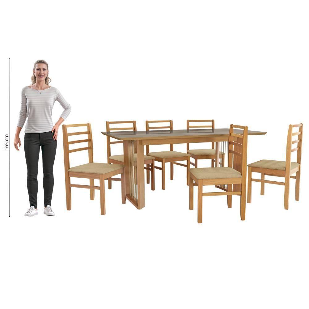Conjunto Sala De Jantar Elisa Em Madeira Maciça 6 Cadeiras Boucle Bege - 4
