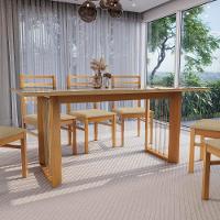 Conjunto Sala De Jantar Elisa Em Madeira Maciça 6 Cadeiras Boucle Bege - 6