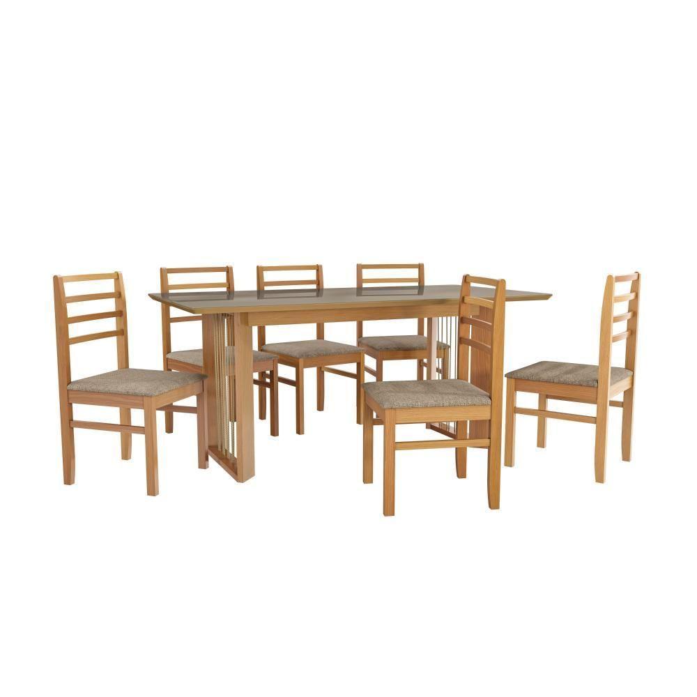 Conjunto Sala De Jantar Elisa Em Madeira Maciça 6 Cadeiras Linho Fendi - 2