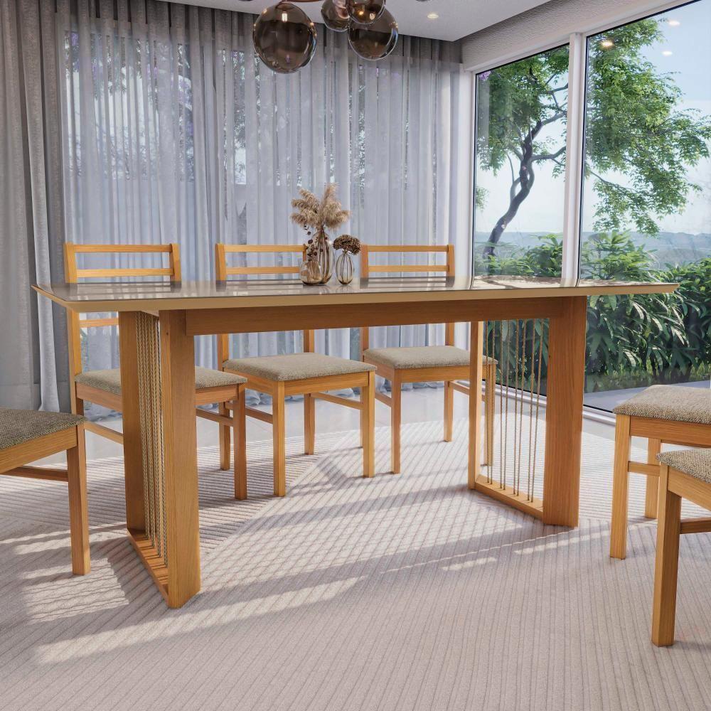 Conjunto Sala De Jantar Elisa Em Madeira Maciça 6 Cadeiras Linho Fendi - 6