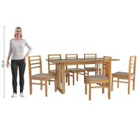 Conjunto Sala De Jantar Elisa Em Madeira Maciça 6 Cadeiras Linho Fendi